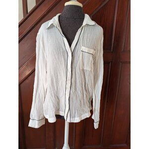 Skin Womens White Cotton Gauze Pajama Shirt With Black Piping Detail size 3 NWT